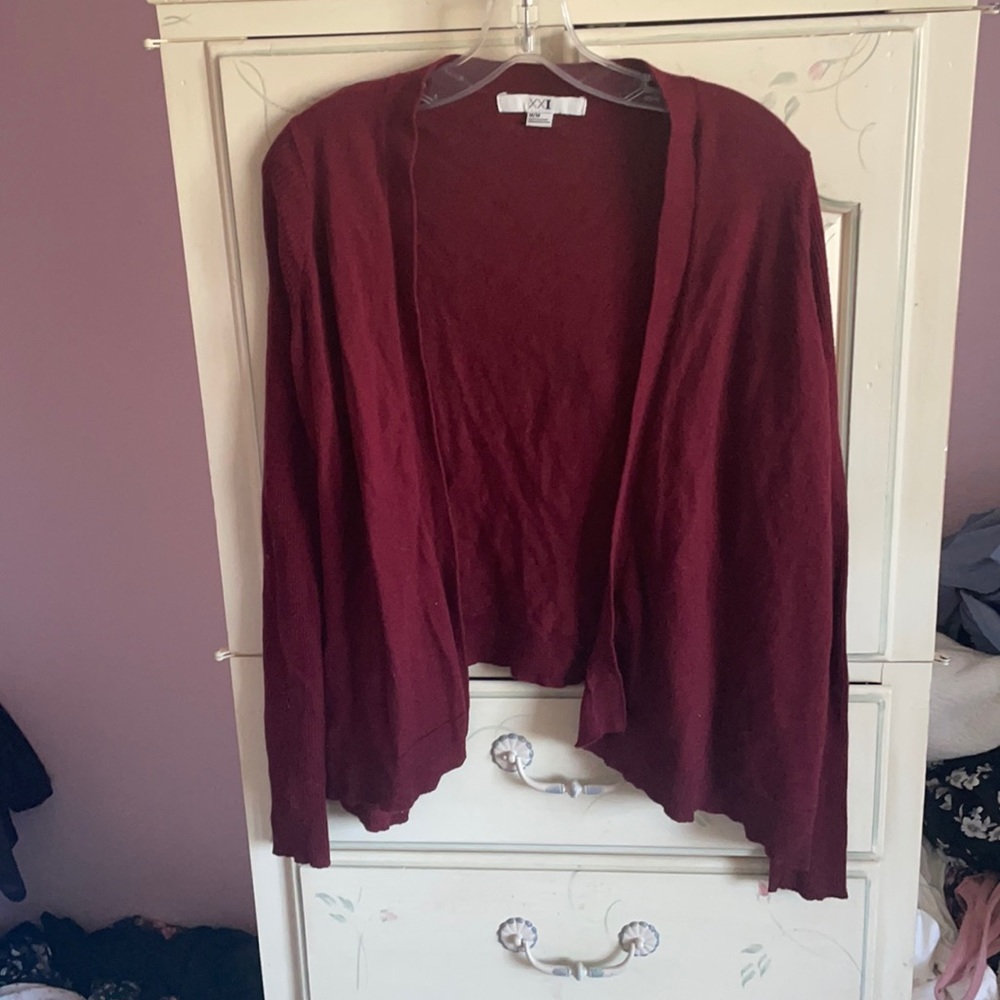 Drape front ribbed sleeve cardigan